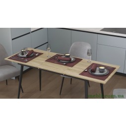 Стіл кухонний розкладний Данді на конусних ногах Ferrum-decor 75x120(160)x60 Чорний метал ДСП Дуб Сонома