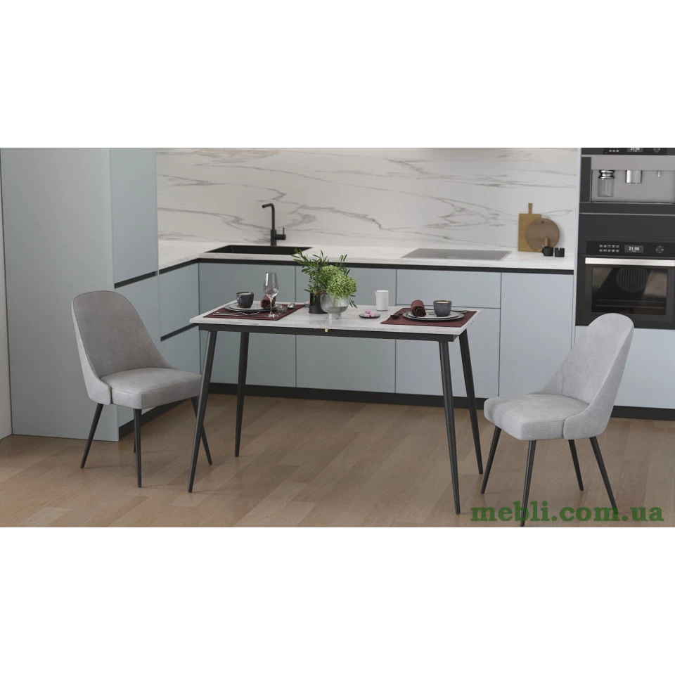 Стіл кухонний розкладний Данді на конусних ногах Ferrum-decor 75x120(160)x70 Чорний метал ДСП Бетон