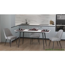 Стіл кухонний розкладний Данді на конусних ногах Ferrum-decor 75x120(160)x70 Чорний метал ДСП Білий