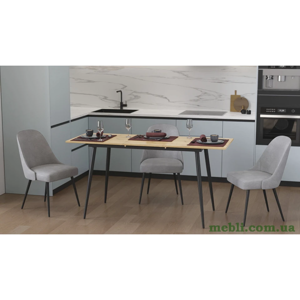 Стіл кухонний розкладний Данді на конусних ногах Ferrum-decor 75x120(160)x70 Чорний метал ДСП Дуб Артизан