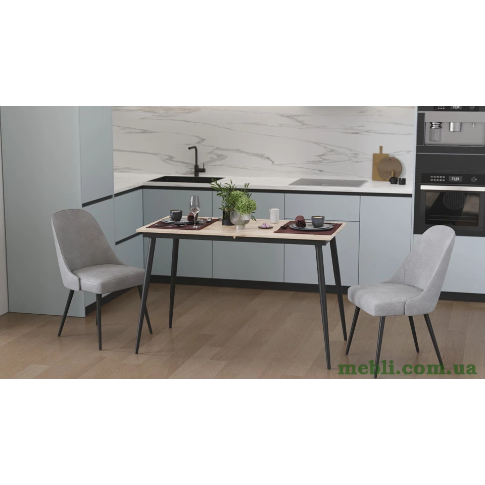Стіл кухонний розкладний Данді на конусних ногах Ferrum-decor 75x120(160)x70 Чорний метал ДСП Дуб Сан-Марино