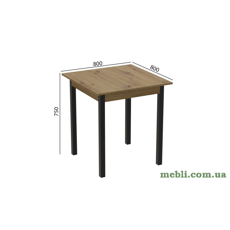 Стіл кухонний Ferrum-decor Дієго 75x80x80 Чорний ДСП Дуб Артизан 16мм