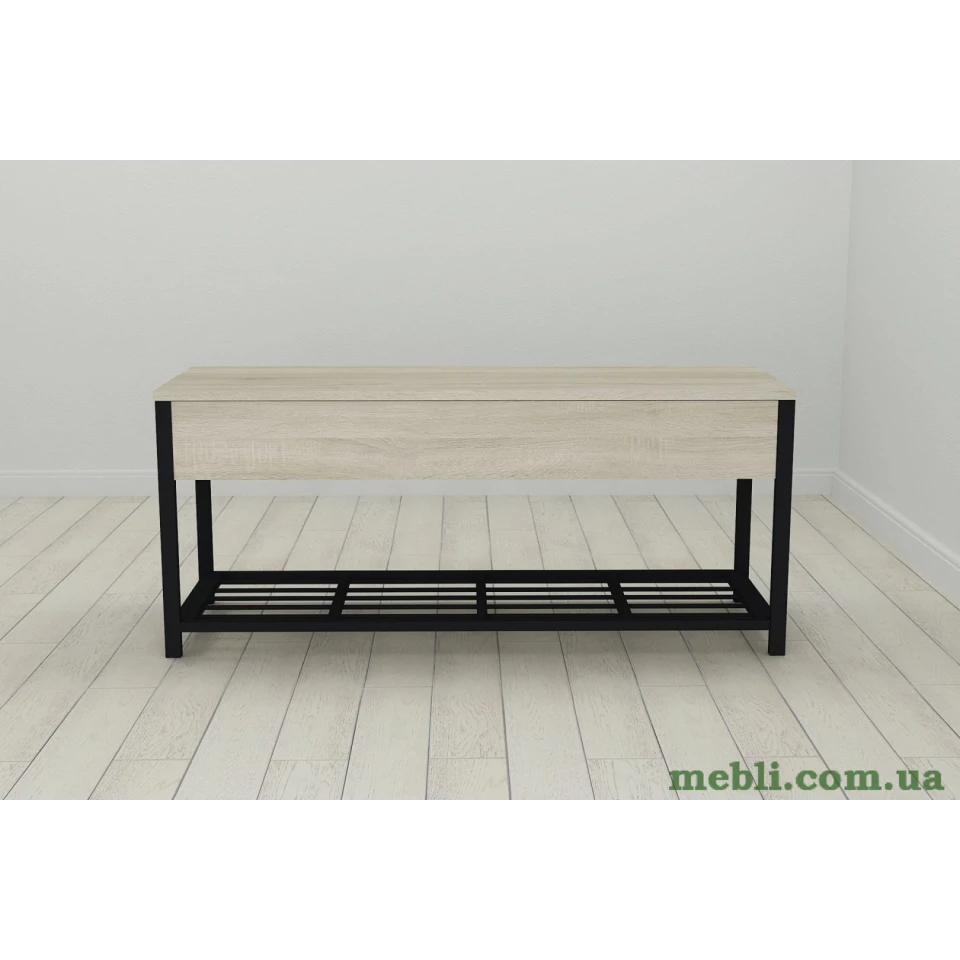 Банкетка із ящиком Ferrum-decor Дрейк 2 550x1200x400 метал Чорний ДСП Сонома