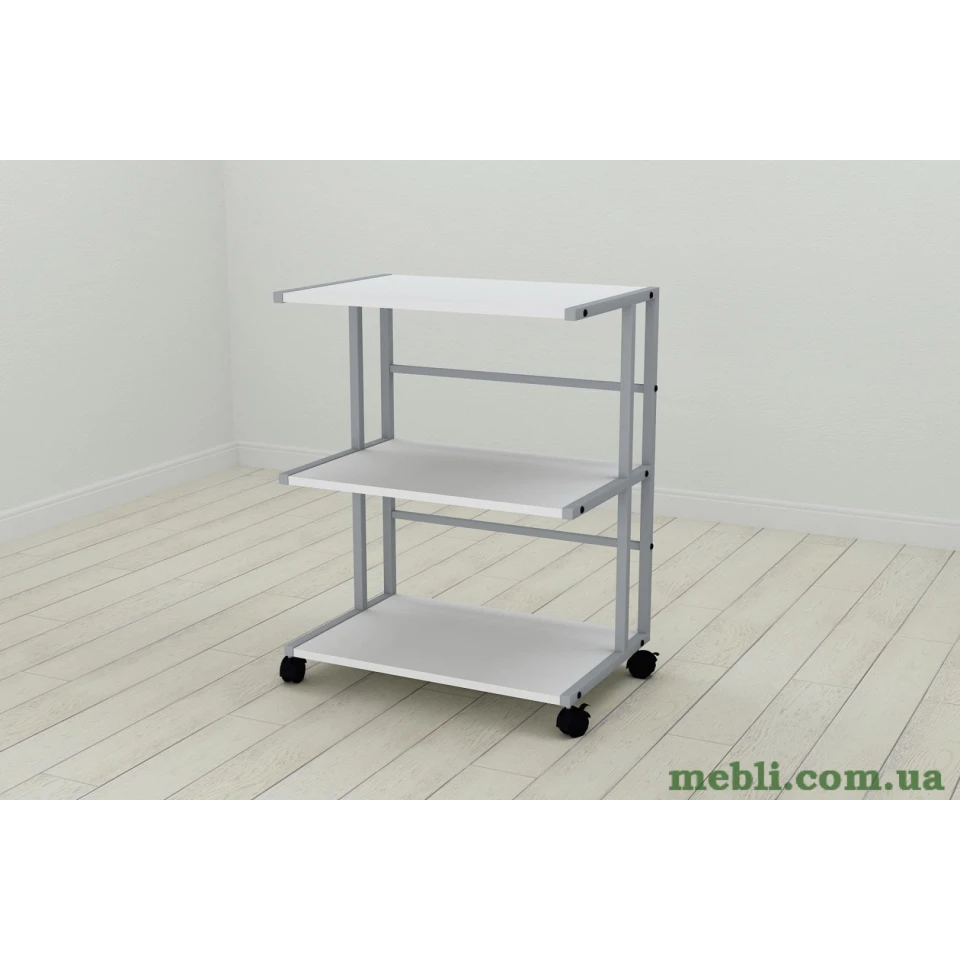 Етажерка на коліщатках Ferrum-decor Каміло 75x40x60 метал Сірий ДСП Білий 16мм