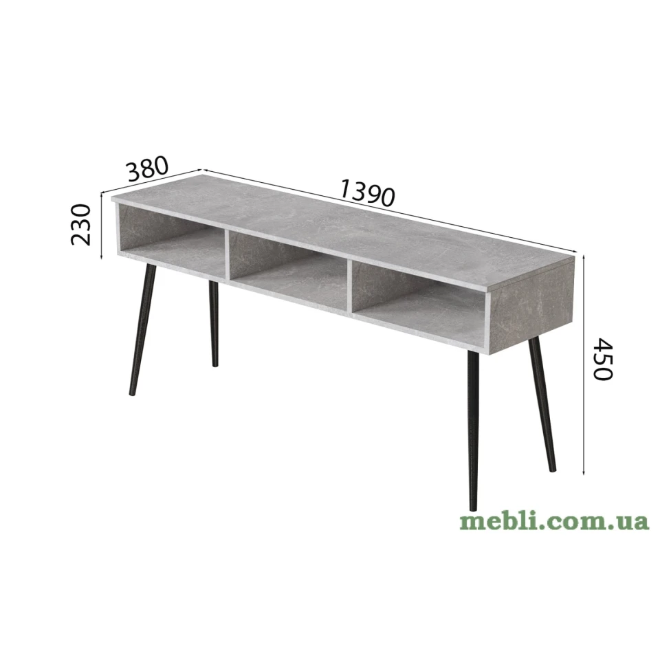 Тумба під телевізор Кентуккі Ferrum-decor 45x139x38 Чорний метал ДСП Бетон
