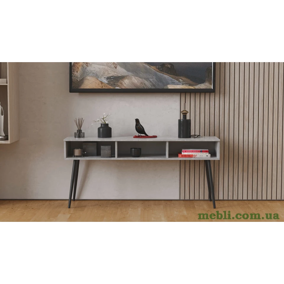 Тумба під телевізор Кентуккі Ferrum-decor 45x139x38 Чорний метал ДСП Бетон