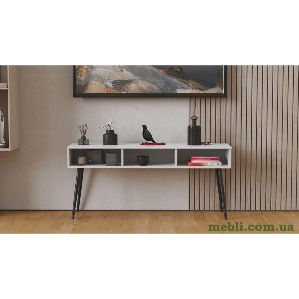Тумба під телевізор Кентуккі Ferrum-decor 45x139x38 Чорний метал ДСП Білий