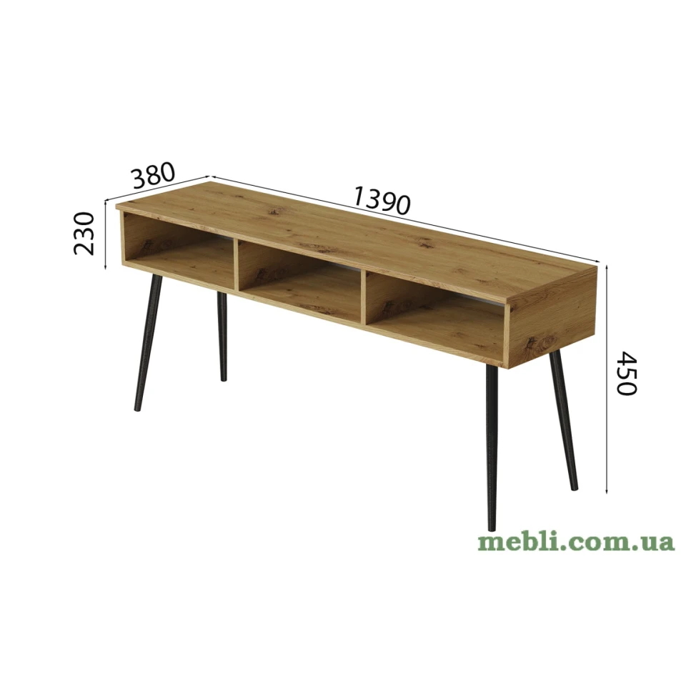 Тумба під телевізор Кентуккі Ferrum-decor 45x139x38 Чорний метал ДСП Дуб Артизан