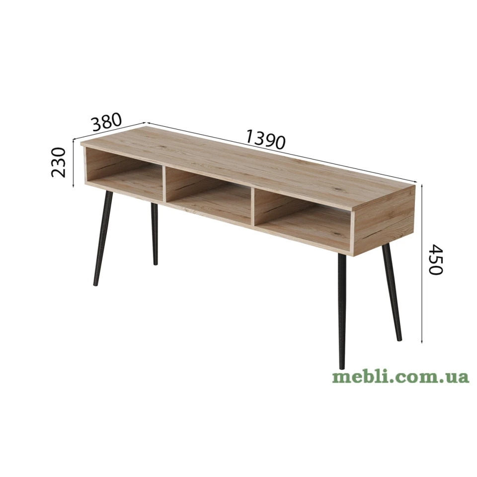 Тумба під телевізор Кентуккі Ferrum-decor 45x139x38 Чорний метал ДСП Дуб Сан-Марино