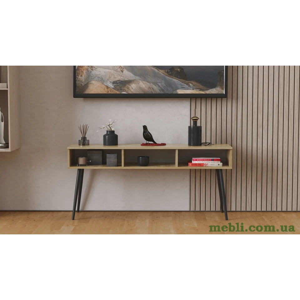Тумба під телевізор Кентуккі Ferrum-decor 45x139x38 Чорний метал ДСП Дуб Сонома