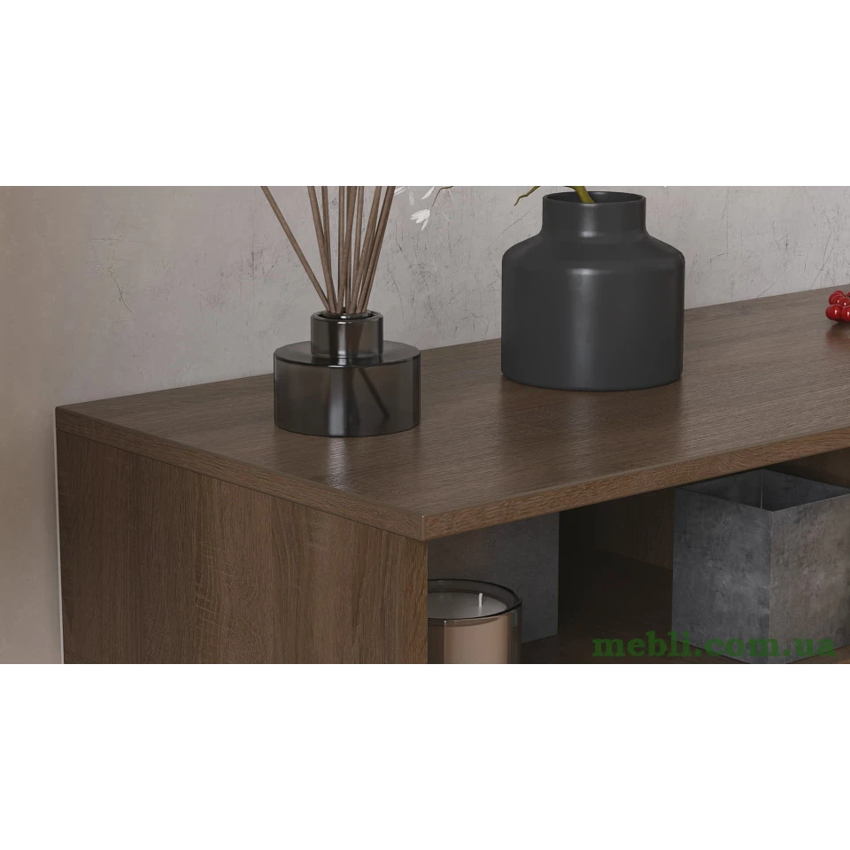 Тумба під телевізор Кентуккі Ferrum-decor 45x139x38 Чорний метал ДСП Дуб Сонома Трюфель