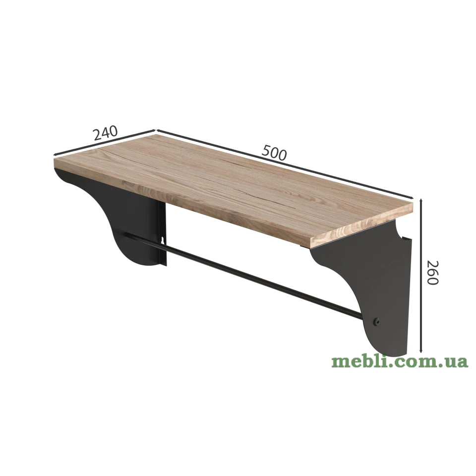 Полиця настінна Ferrum-decor Комфі 260x500x240 метал Чорний ДСП Артізан