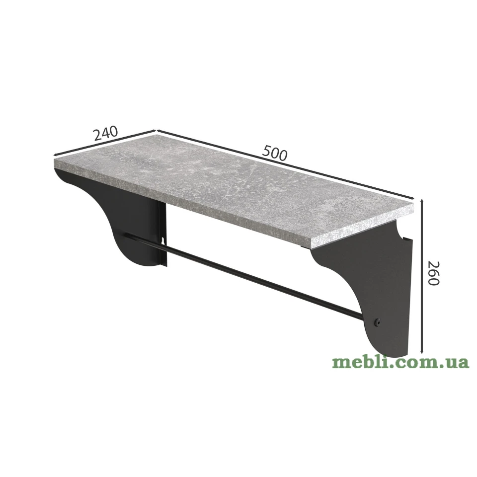 Полиця настінна Ferrum-decor Комфі 260x500x240 метал Чорний ДСП Бетон