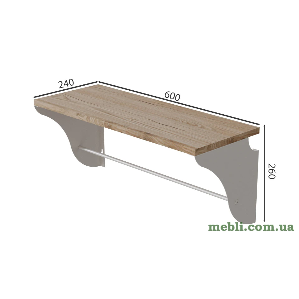 Полиця настінна Ferrum-decor Комфі 260x600x240 метал Білий ДСП Артізан