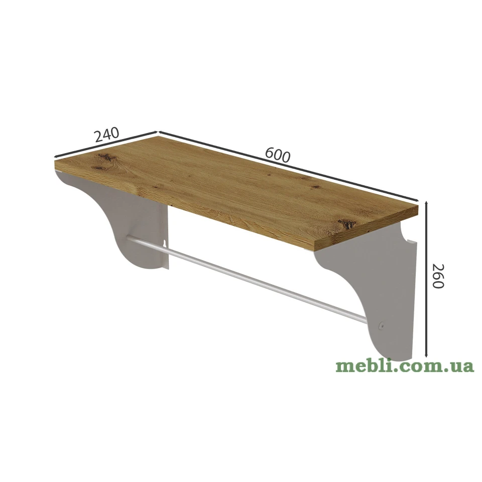 Полиця настінна Ferrum-decor Комфі 260x600x240 метал Білий ДСП Дуб Артізан