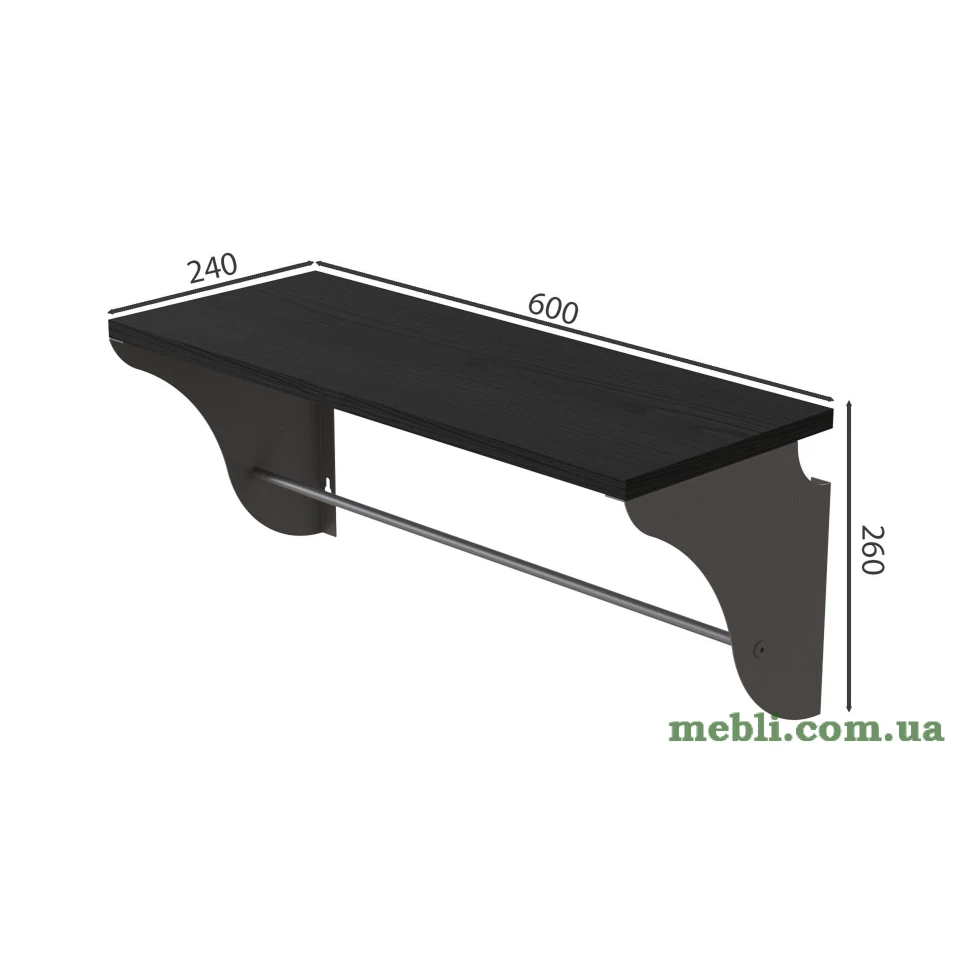 Полиця настінна Ferrum-decor Комфі 260x600x240 метал Сірий ДСП Венге