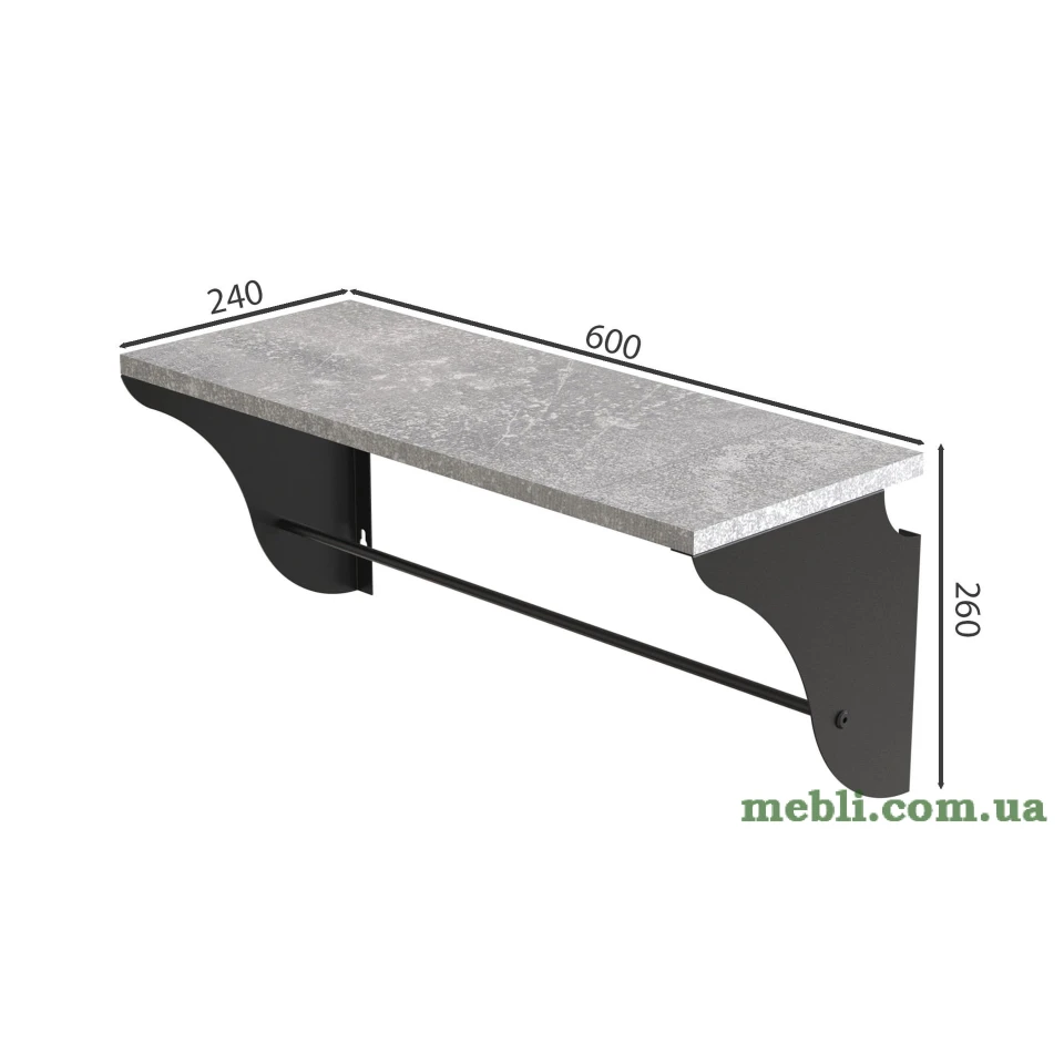 Полиця настінна Ferrum-decor Комфі 260x600x240 метал Чорний ДСП Бетон