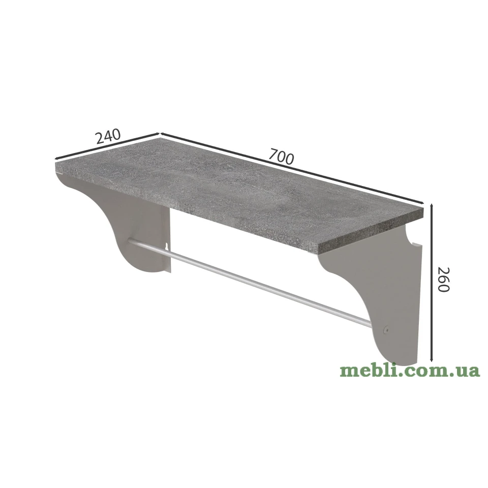 Полиця настінна Ferrum-decor Комфі 260x700x240 метал Білий ДСП Бетон