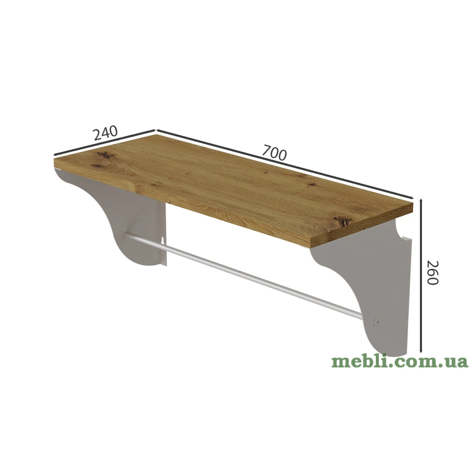 Полиця настінна Ferrum-decor Комфі 260x700x240 метал Білий ДСП Дуб Артізан