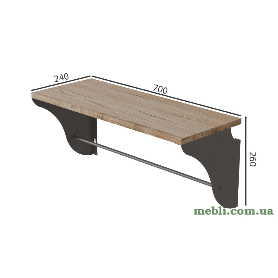 Полиця настінна Ferrum-decor Комфі 260x700x240 метал Сірий ДСП Артізан