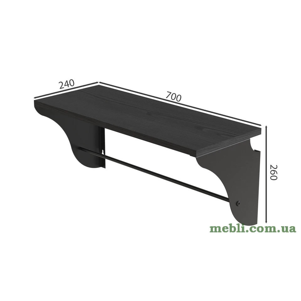 Полиця настінна Ferrum-decor Комфі 260x700x240 метал Чорний ДСП Венге