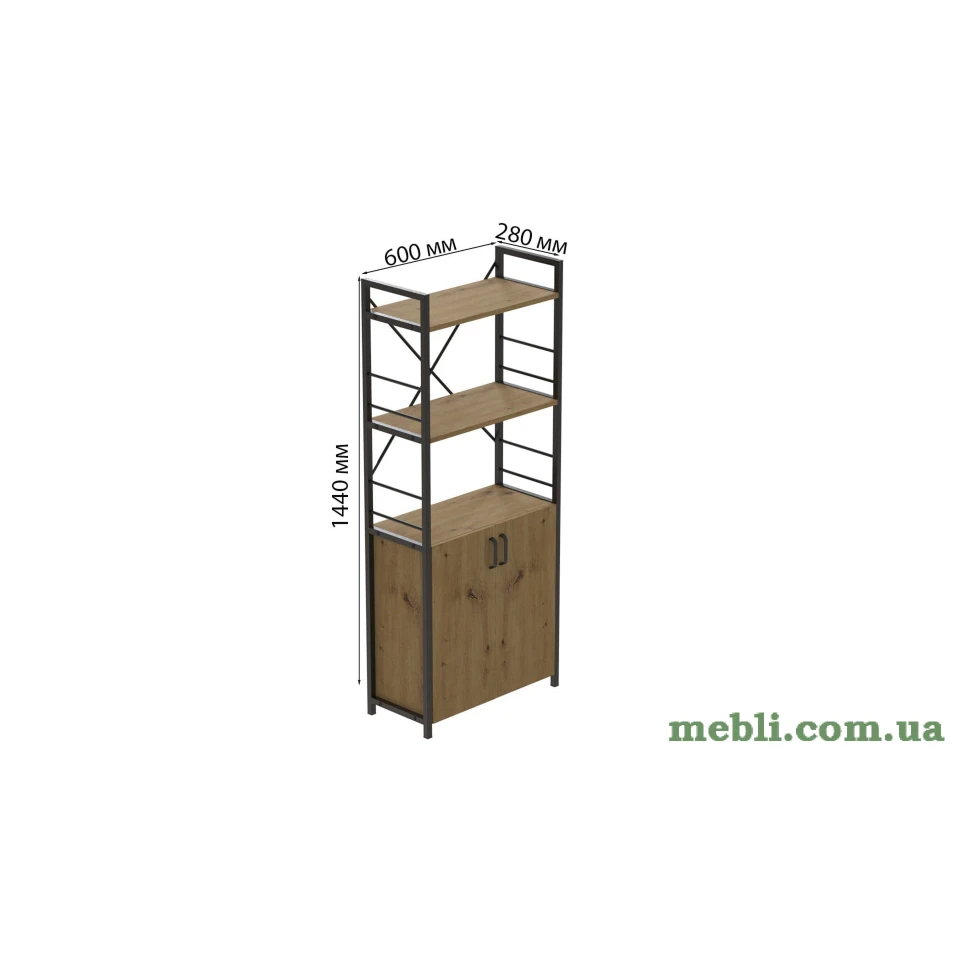 Етажерка 3/60 Ferrum-decor Серії Конект з тумбою 144x60x28 Чорний ДСП Артизан