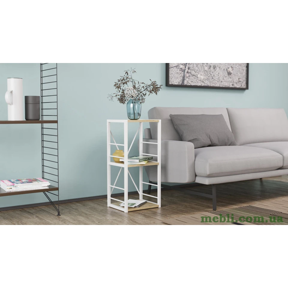 Етажерка 3/34 Ferrum-decor Серії Коннект 73x34x28 білий ДСП Дуб Сонома 16мм