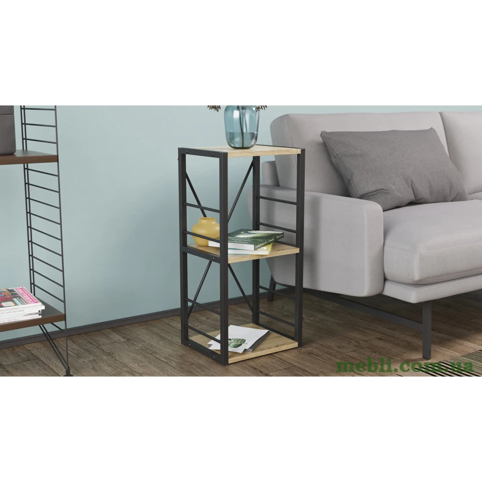 Етажерка 3/34 Ferrum-decor Серії Коннект 73x34x28 чорний ДСП Дуб Сонома 16мм