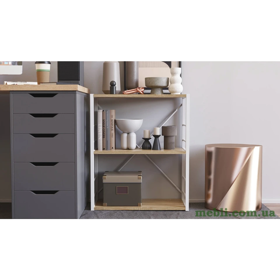 Етажерка 3/60 Ferrum-decor Серії Коннект 73x60x28 білий ДСП Дуб Сонома 16мм