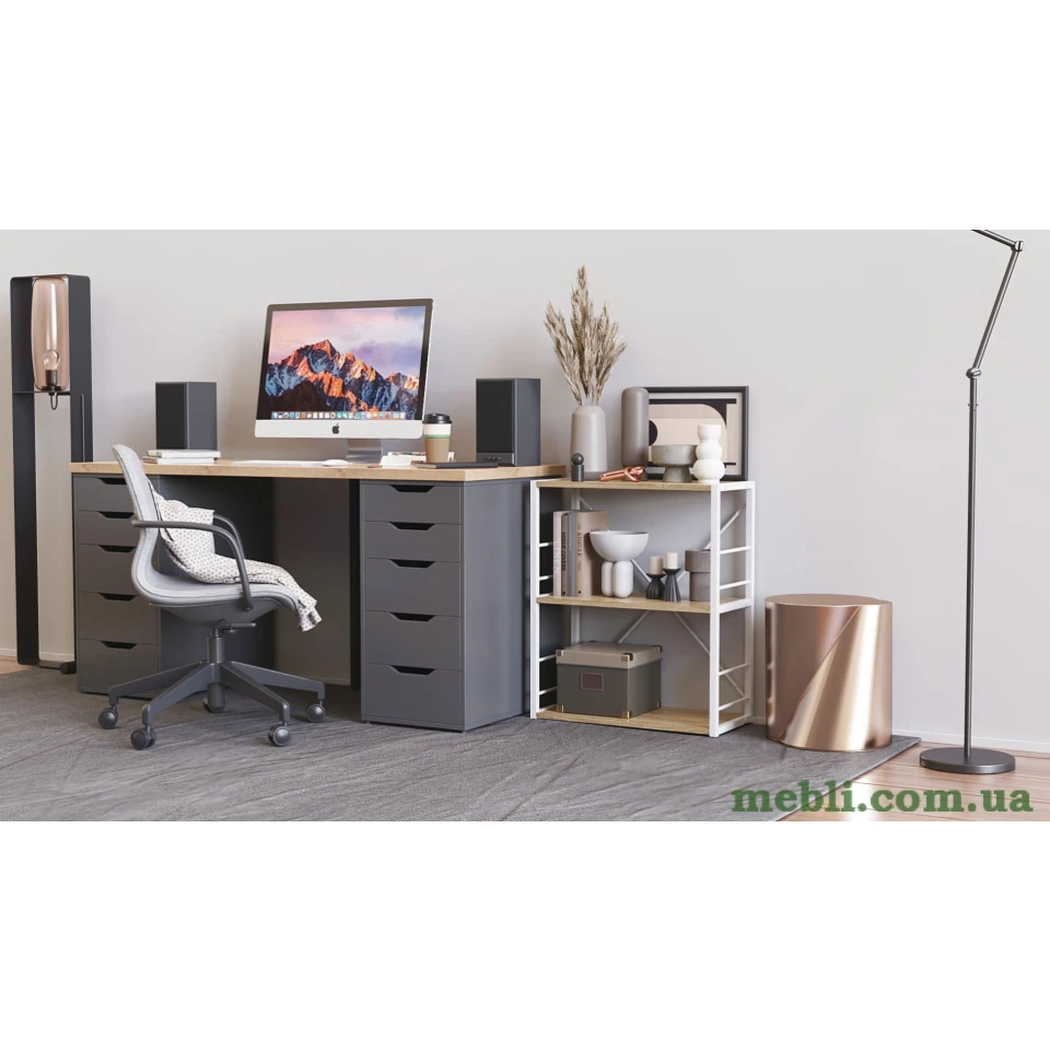 Етажерка 3/60 Ferrum-decor Серії Коннект 73x60x28 білий ДСП Дуб Сонома 16мм