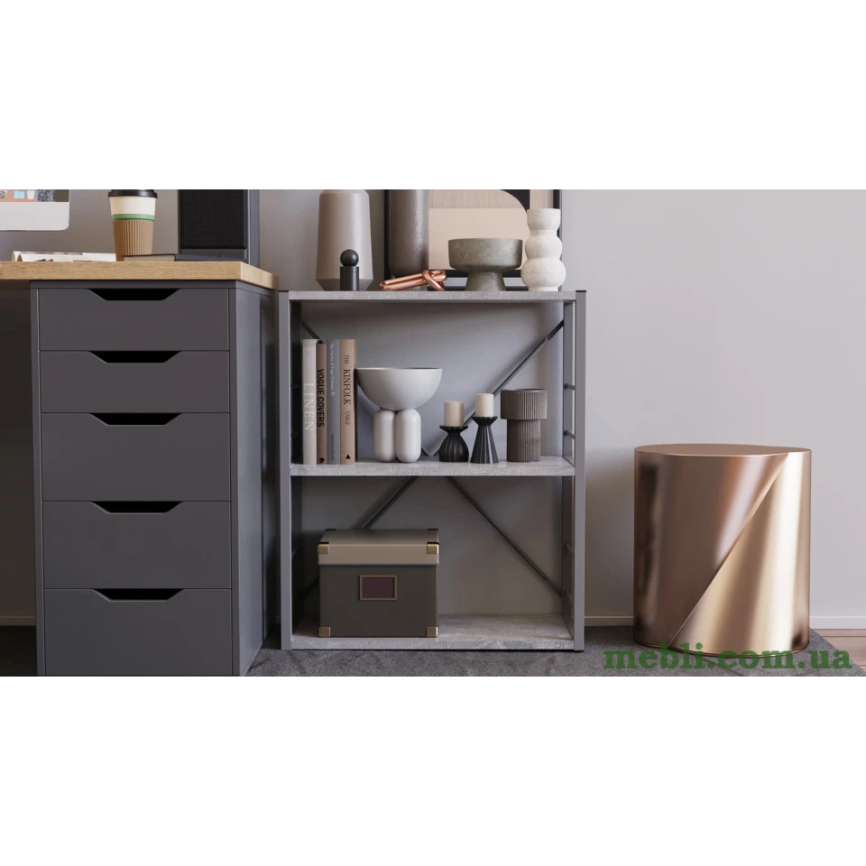 Етажерка 3/60 Ferrum-decor Серії Коннект 73x60x28 сірий ДСП Бетон 16мм