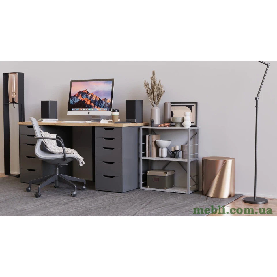 Етажерка 3/60 Ferrum-decor Серії Коннект 73x60x28 сірий ДСП Бетон 16мм