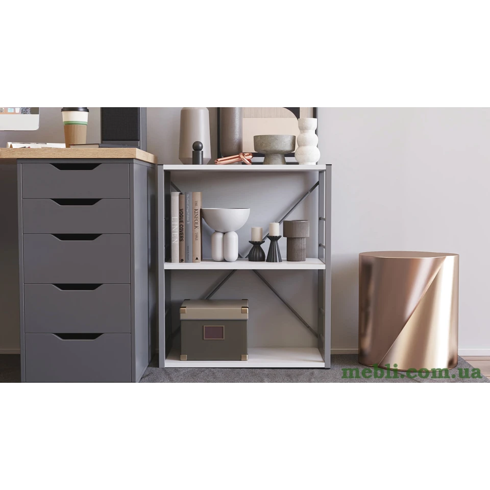 Етажерка 3/60 Ferrum-decor Серії Коннект 73x60x28 сірий ДСП Білий 16мм
