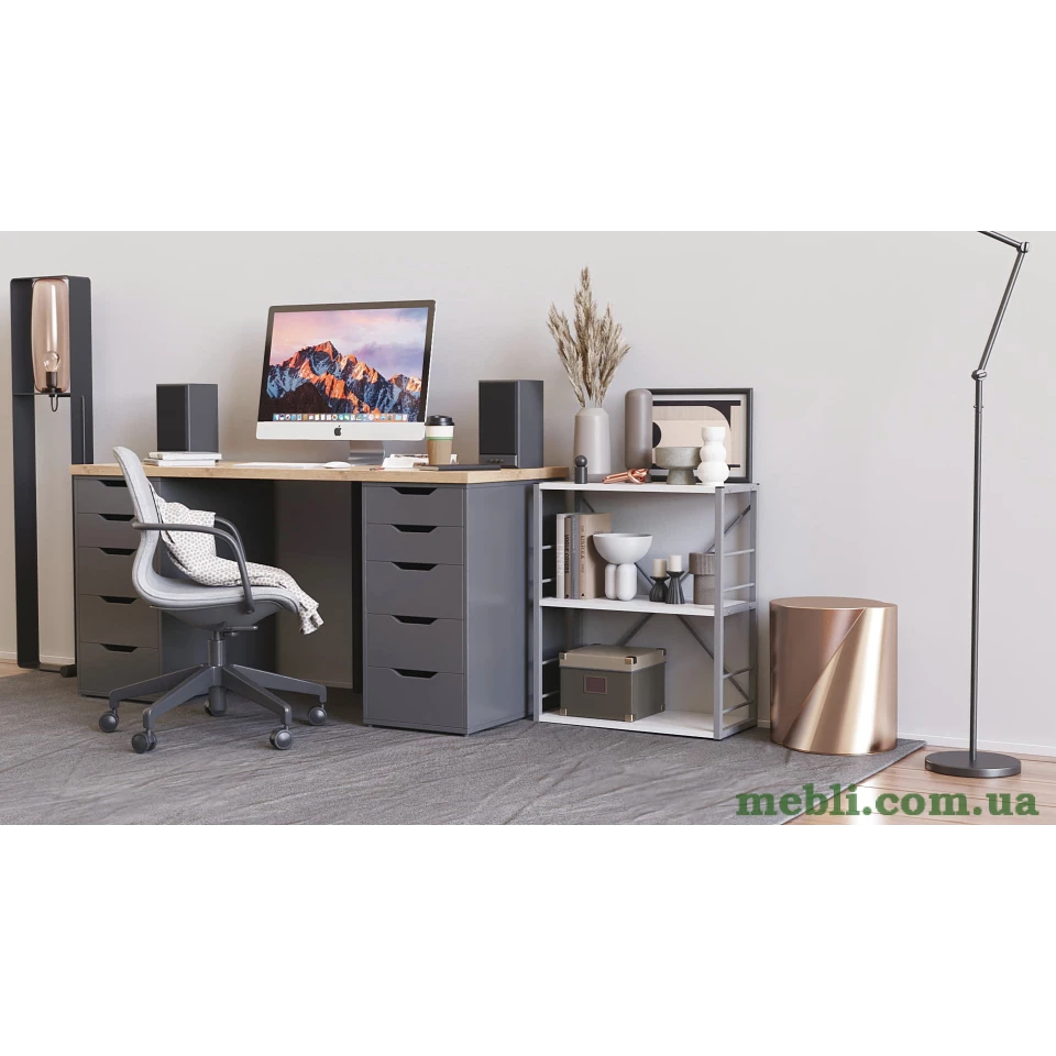 Етажерка 3/60 Ferrum-decor Серії Коннект 73x60x28 сірий ДСП Білий 16мм