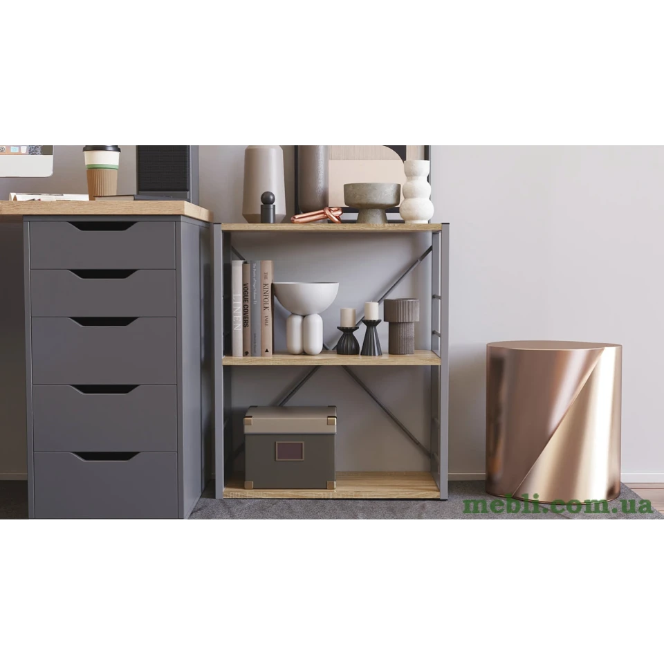 Етажерка 3/60 Ferrum-decor Серії Коннект 73x60x28 сірий ДСП Дуб Сонома 16мм