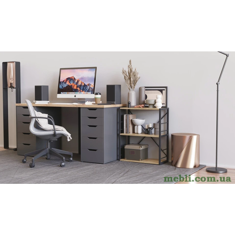 Етажерка 3/60 Ferrum-decor Серії Коннект 73x60x28 чорний ДСП Дуб Сонома 16мм