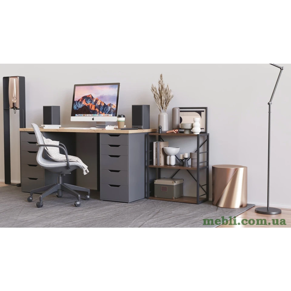 Етажерка 3/60 Ferrum-decor Серії Коннект 73x60x28 чорний ДСП Дуб Сонома Трюфель 16мм