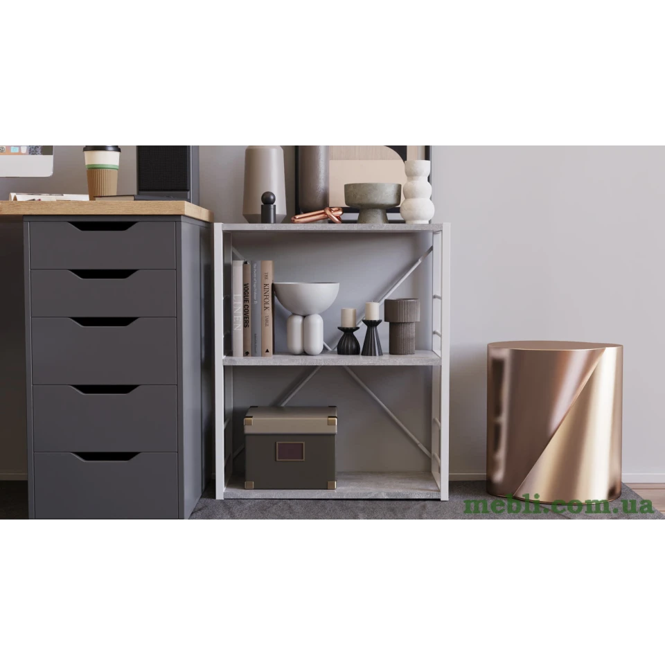 Етажерка 3/60 Ferrum-decor Серії Коннект 75x60x28 білий ДСП Бетон 16мм