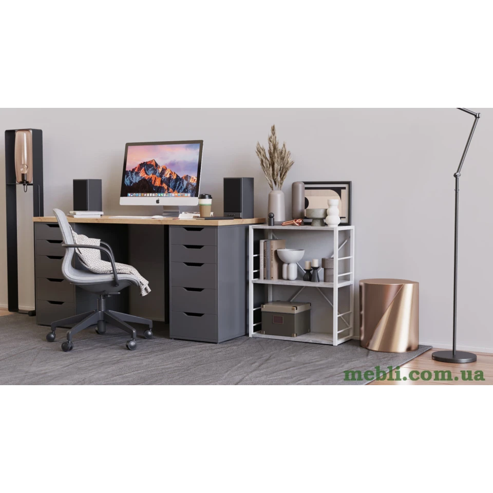 Етажерка 3/60 Ferrum-decor Серії Коннект 75x60x28 білий ДСП Бетон 16мм