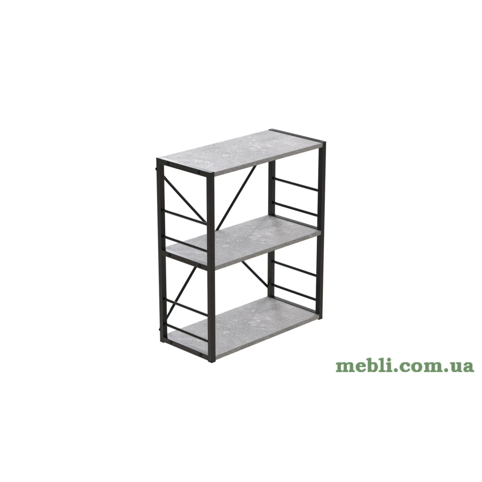 Етажерка 3/60 Ferrum-decor Серії Коннект 75x60x28 чорний ДСП Бетон 16мм