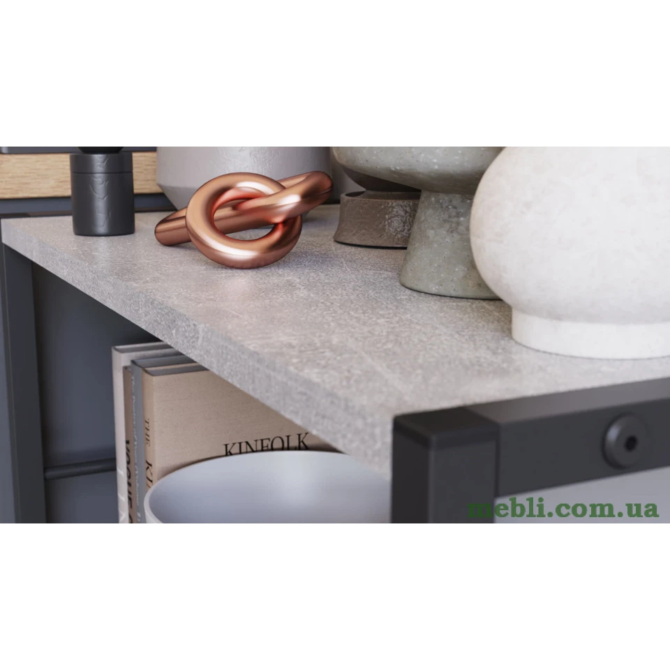 Етажерка 3/60 Ferrum-decor Серії Коннект 75x60x28 чорний ДСП Бетон 16мм
