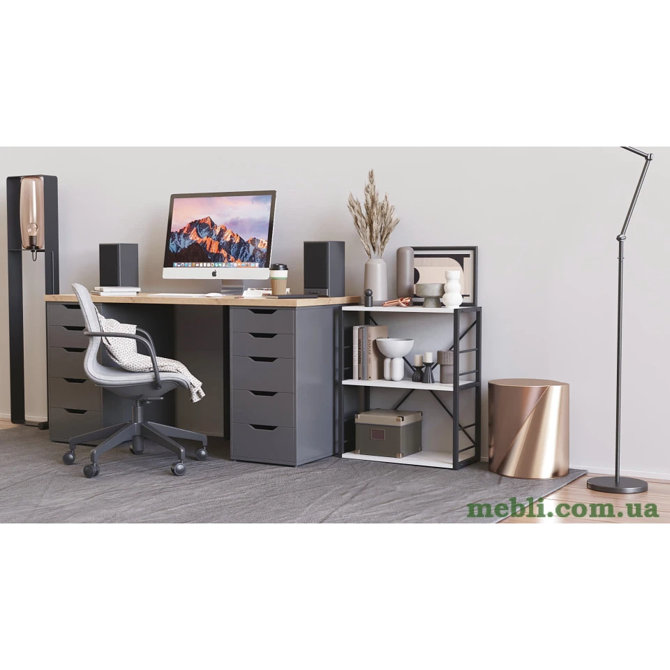 Етажерка 3/60 Ferrum-decor Серії Коннект 75x60x28 чорний ДСП Білий 16мм