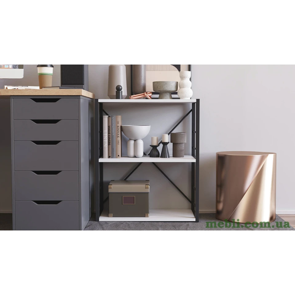 Етажерка 3/60 Ferrum-decor Серії Коннект 75x60x28 чорний ДСП Білий 16мм
