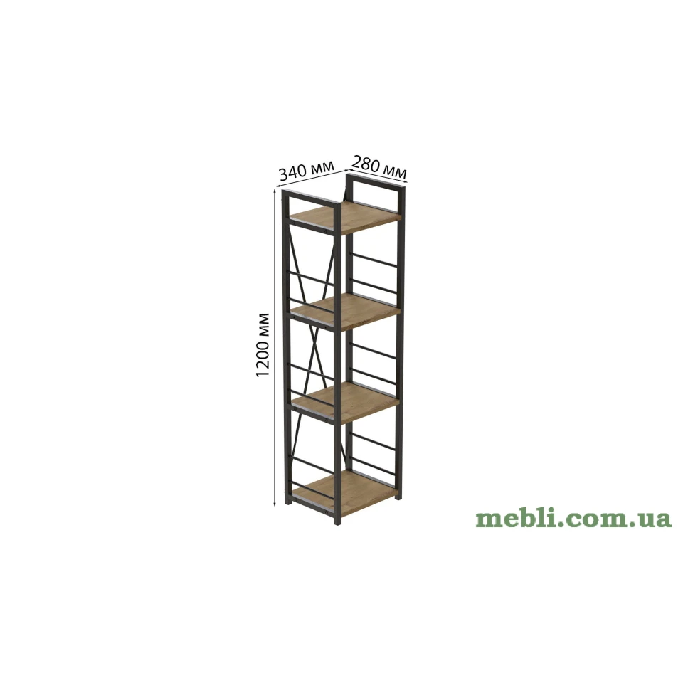 Етажерка 4/34 Ferrum-decor Серії Коннект 120x34x28 чорний ДСП Дуб Артизан 16мм