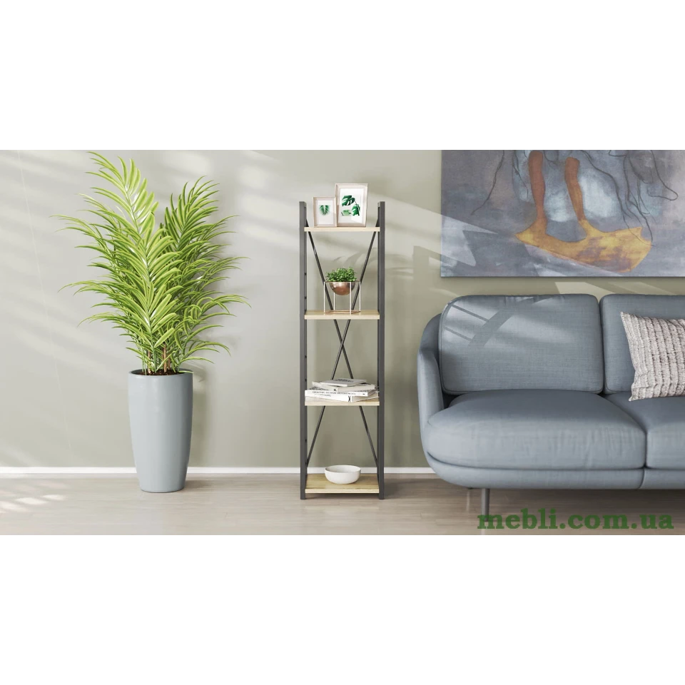 Етажерка 4/34 Ferrum-decor Серії Коннект 120x34x28 чорний ДСП Дуб Сонома 16мм