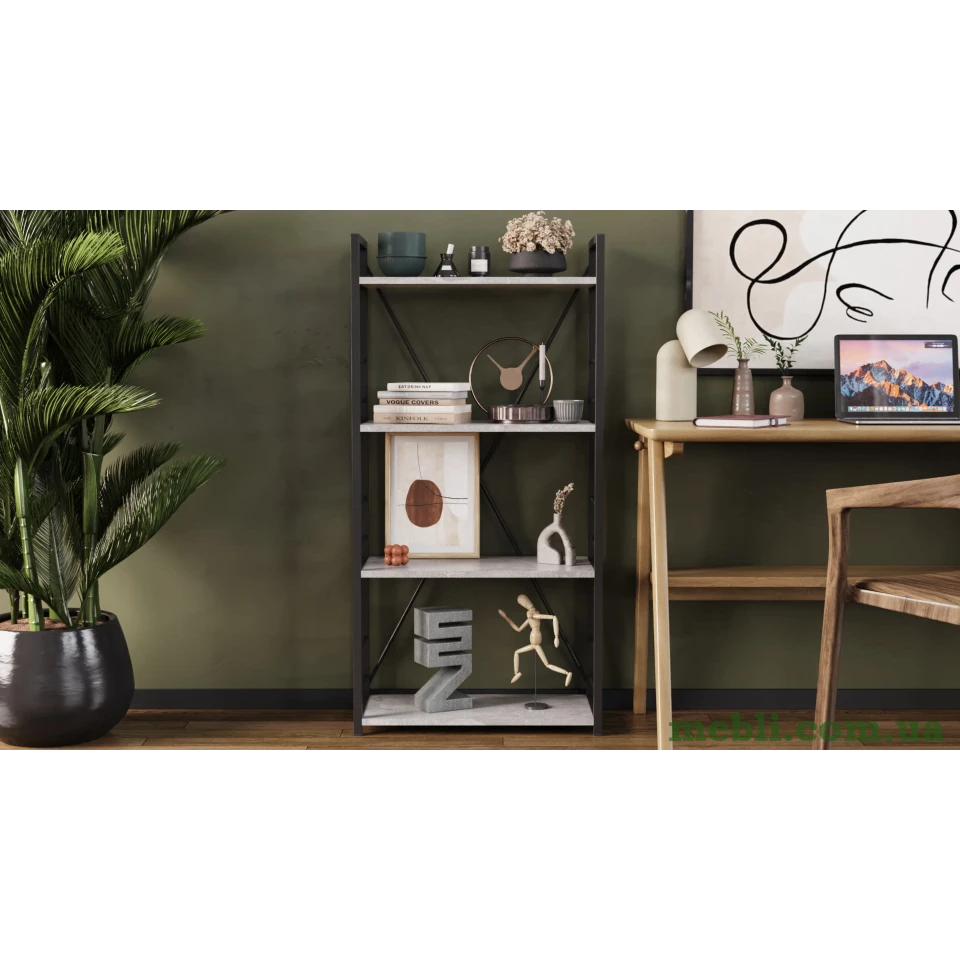 Етажерка 4/60 Ferrum-decor Серії Коннект 120x60x28 чорний ДСП Бетон 16мм