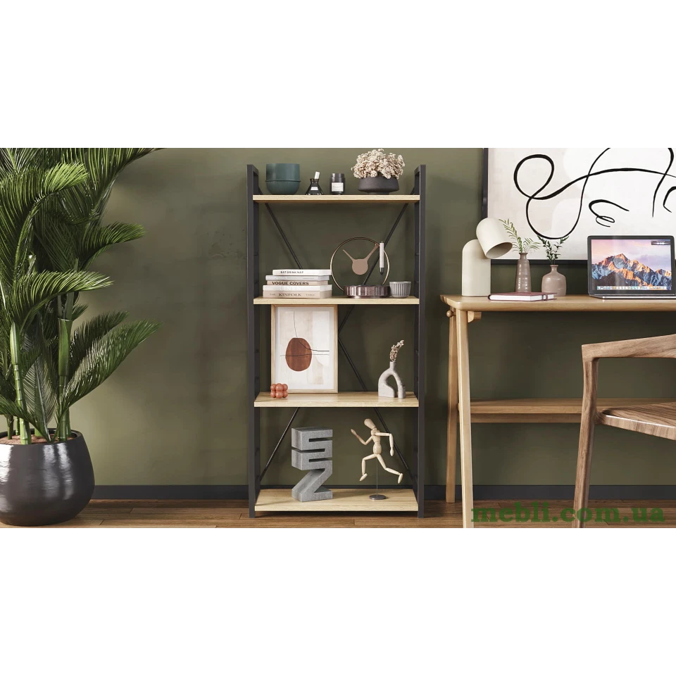 Етажерка 4/60 Ferrum-decor Серії Коннект 120x60x28 чорний ДСП Дуб Сонома 16мм