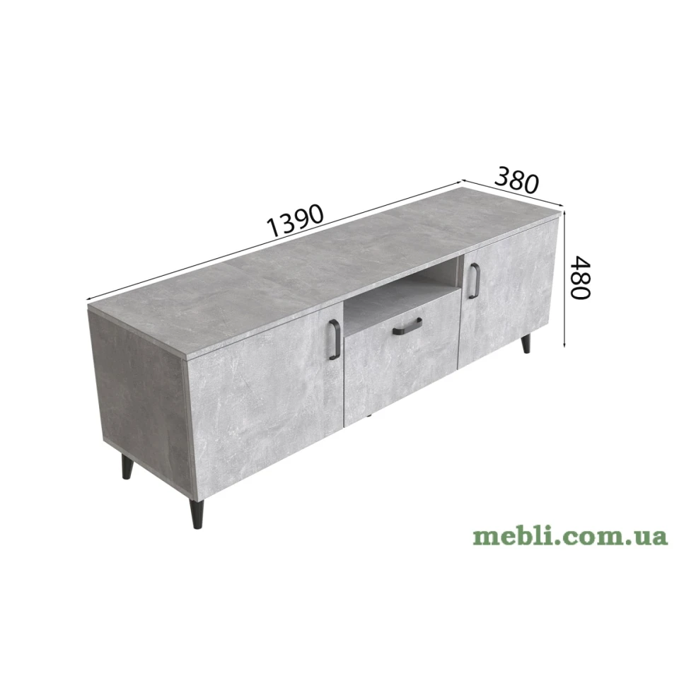 Тумба Лестер на конусних ніжках Ferrum-decor 48x139x38 Чорний метал ДСП Бетон