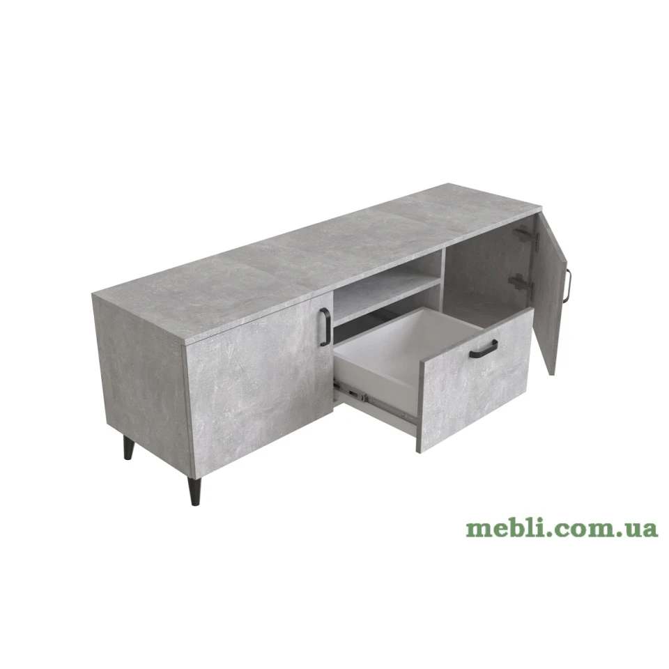 Тумба Лестер на конусних ніжках Ferrum-decor 48x139x38 Чорний метал ДСП Бетон