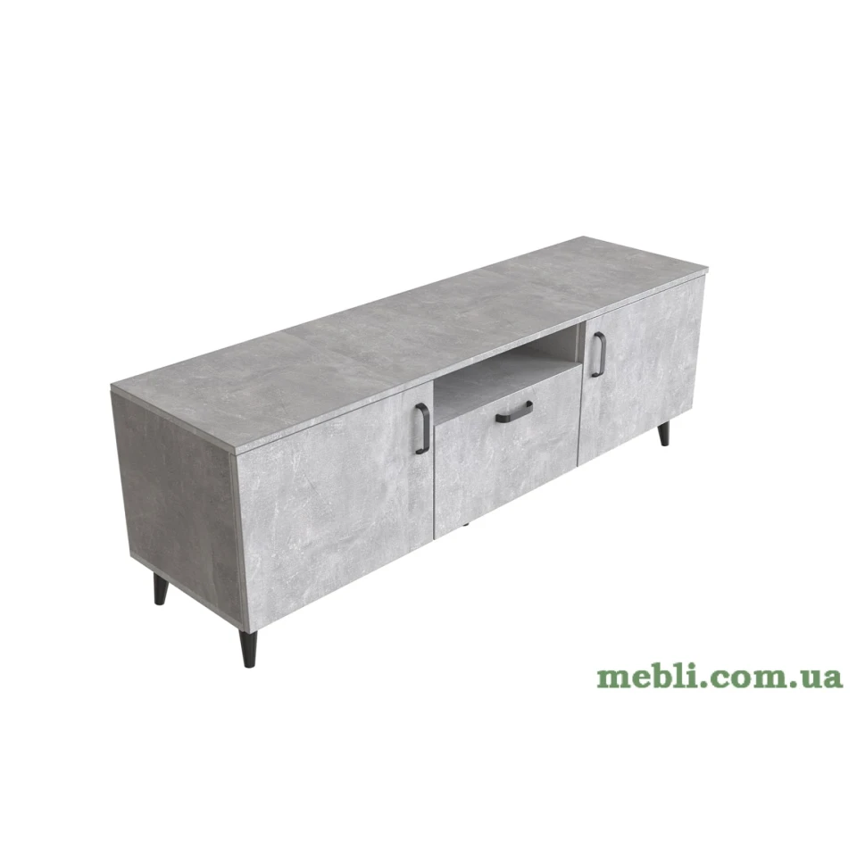 Тумба Лестер на конусних ніжках Ferrum-decor 48x139x38 Чорний метал ДСП Бетон